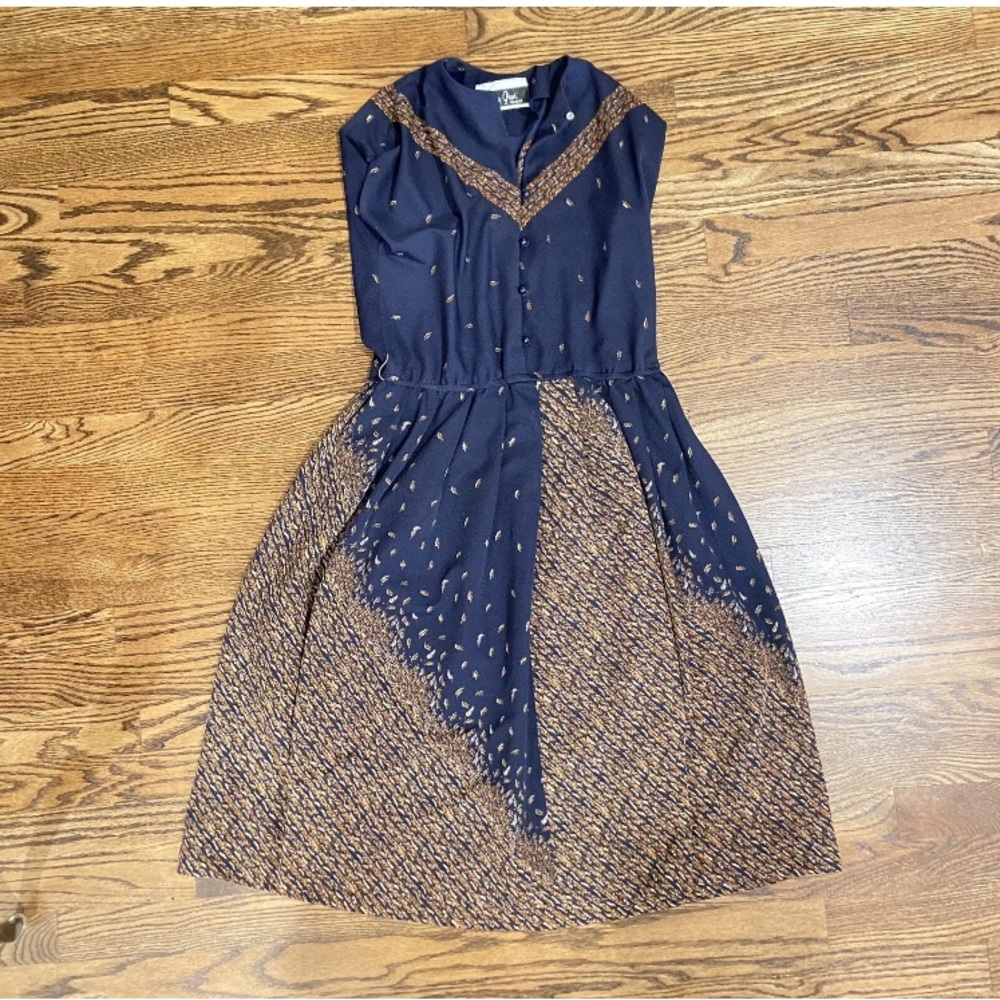 Elegant Vintage Nancy Greer Dress Navy & Brown Gorgeous! Size 8